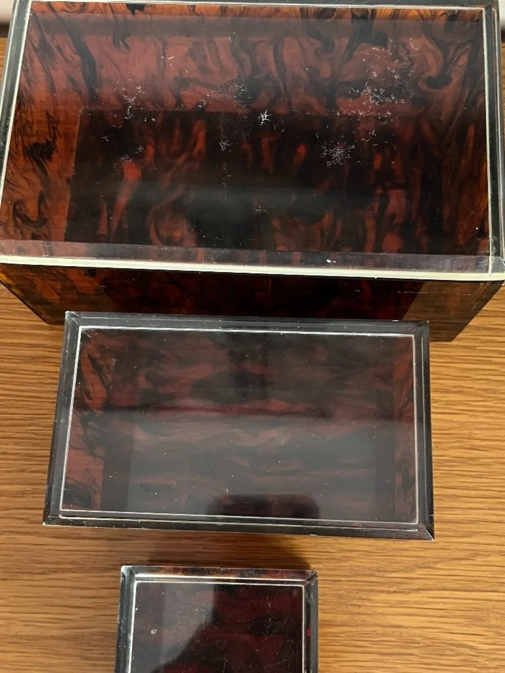 Mid Century Faux Tortoise Shell Nesting Box Set - Picture 2 of 2